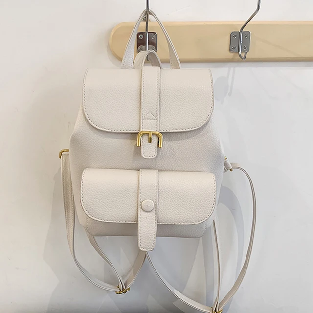 Women Drawstring Leather Backpack French Shoulder Bag Trendy Female School Bag Teenage Girls High Quality Fashion Rucksack X950H White new