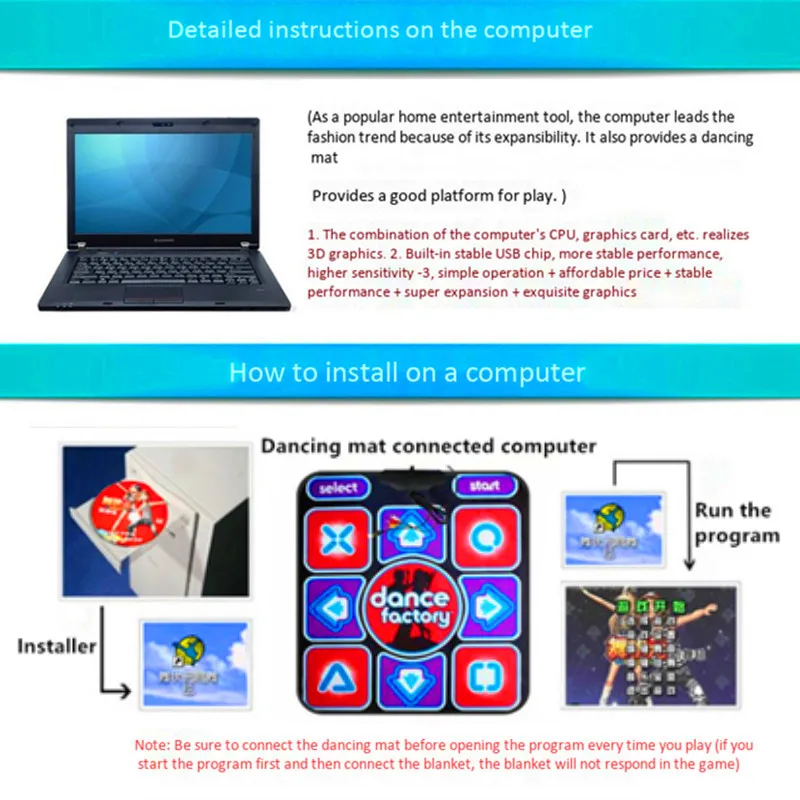Dancing mat USB connection computer laptop yoga exercise fitness machine sports game song Singing music CP dance rug consoles