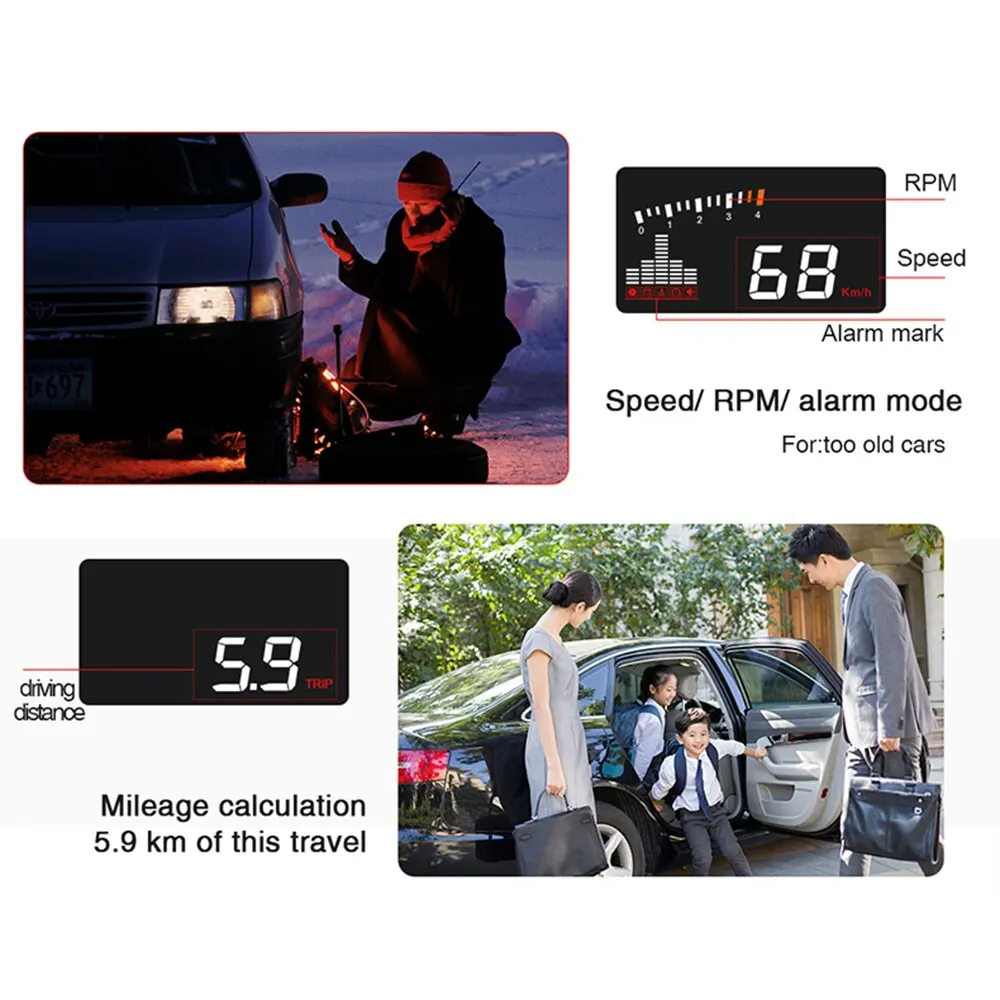 Car HUD OBD Auto Electronic Voltage Alarm Head-Up Display Overspeed Warning System Projector Windshield Car HUD OBD Auto Electronic Voltage Alarm Head-Up Display Overspeed Warning System Projector Windshield