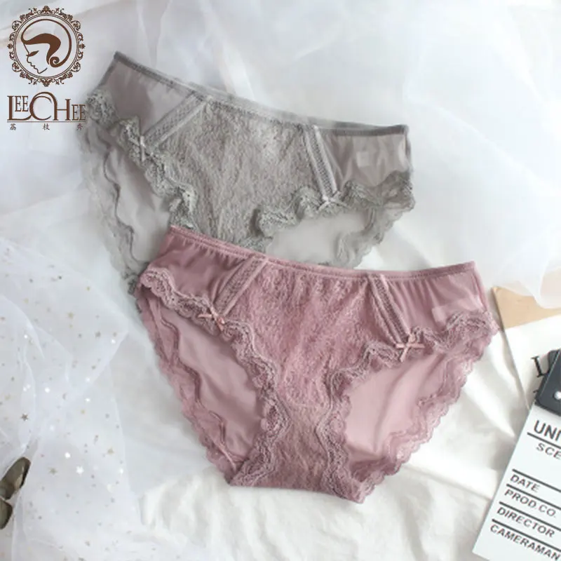 

Leechee Fashion Ladies Gauze Lace Underwear Bowknot Transparent Low Waisted Panties Sexy Girls Briefs