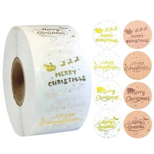 

500 Pcs Merry Christmas Stickers 1 Inch Transparent Hot Stamping New Year Christmas Gift Decor Envelope Sealing Sticker Label