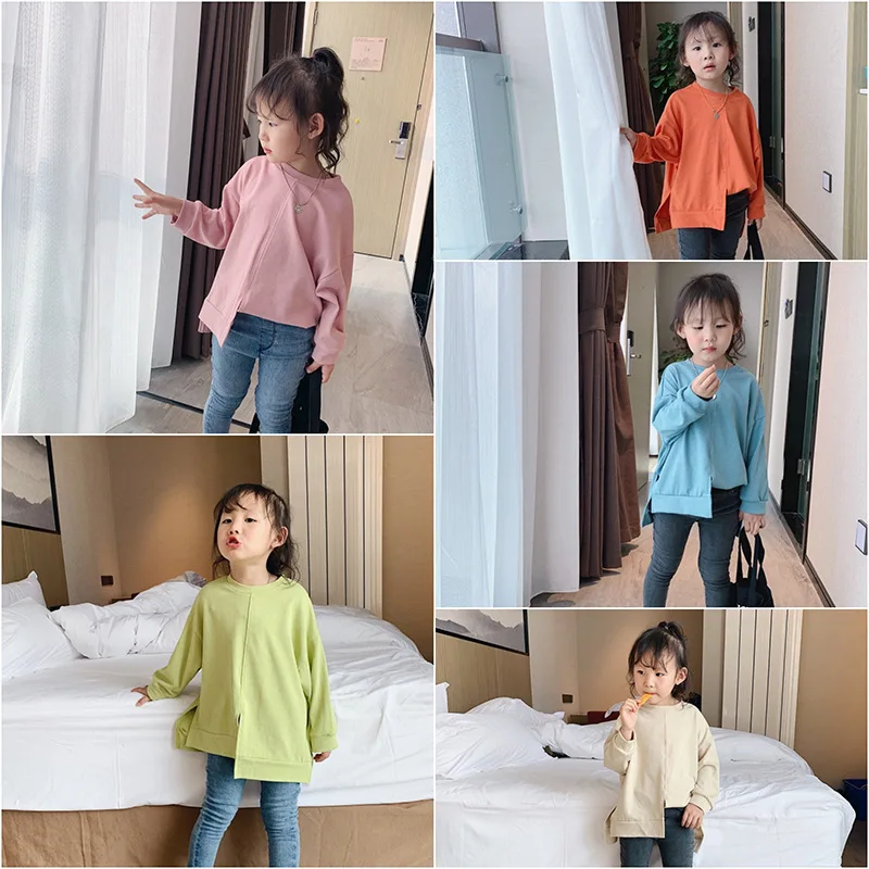 

2019 autumn clothes new girls split vests children Korean version of long sleeve autumn round neck vests jacket