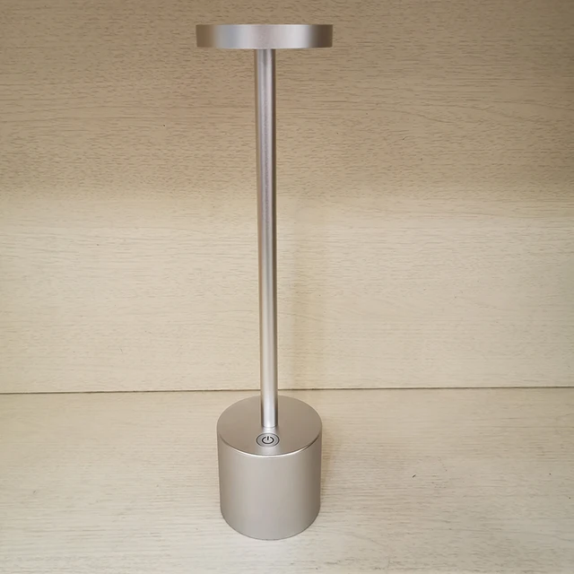 Modern Aluminium Led Dimmable Restaurant Cordless Table Lamp With Usb Rechargeable 5200ma Battery For Hotel Ktv Bar Dinning Room Silver