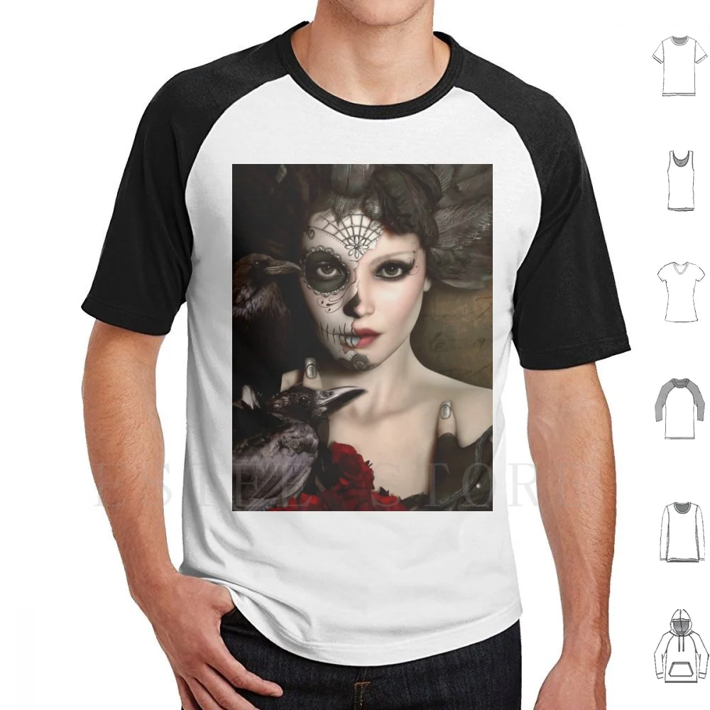 Darkside Sugar Doll T Shirt Stampa Cotton Darkside Sugar Doll Dia De Muertos Dia De Los Muertos Sugar Doll Makeup Skull Raven