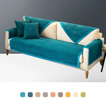 

Solid Modern European Leather Sofa Cushion Four Seasons Towel Cover Full Coverage Universal Winter Plush Non-slip Sofa Cover