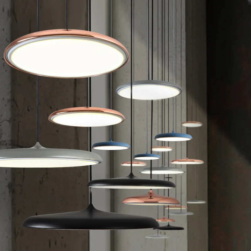 

Modern led ceilling pendant light Art Designer creative metal iron ufo Round Plate lights fixture thin multicolor hanging