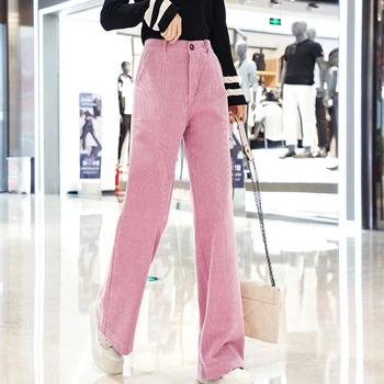 

Bella Philosophy 2019 Autumn Women Solid Wed Leg Pants Female Elegant Corduroy Loose Pants Lady Casual High Waist Legging