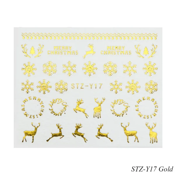 1 шт золотые серебряные рождественские наклейки для ногтей Снежная вода наклейки цветок Дизайн ногтей слайдер для водяной знак, маникюр Клей наконечник CHSTZ-YA-1 - Цвет: STZ-Y17 Gold