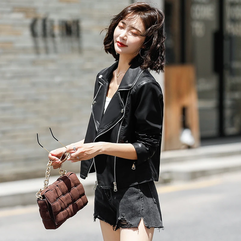 de cuero sencillo y elegante para mujer, nueva moda joven, temperamento salvaje, cómodo, Otoño, 2021|chaquetas básicas| - AliExpress
