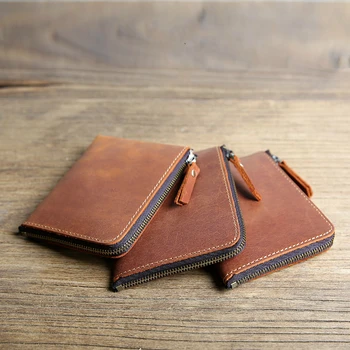 

Xiao.p New Vintage The First Layer Of Cowhide Men's Simple Slim Ultra-thin Coin Purse Zipper Short Coin Wallet Small Money Bag