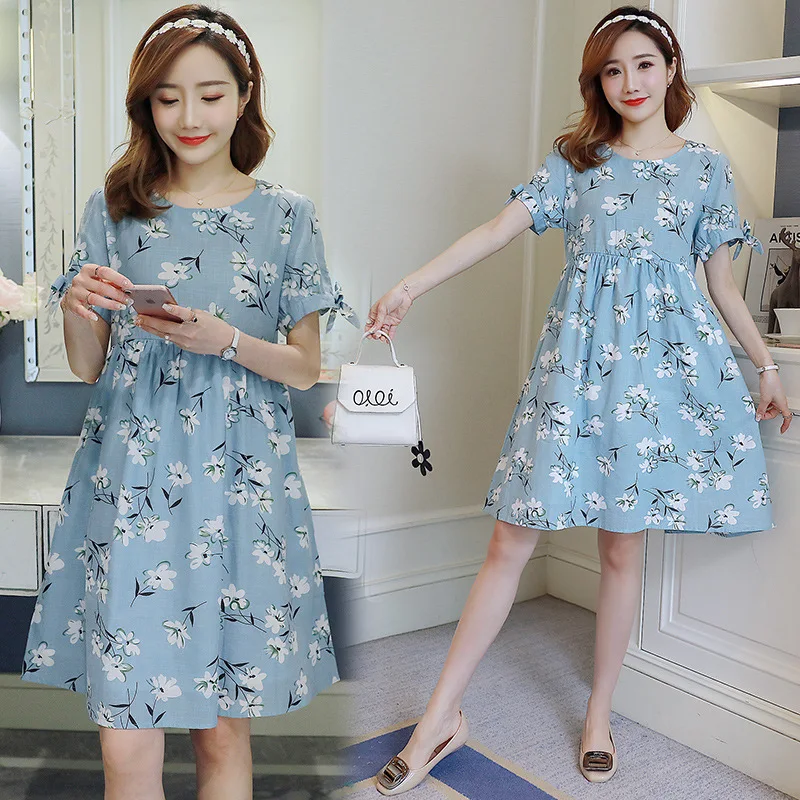 

Spring And Summer New Style Fashion Loose And Plus-sized Korean-style Nursing-Nursing Pregnant Women Floral Printed Dress Women'