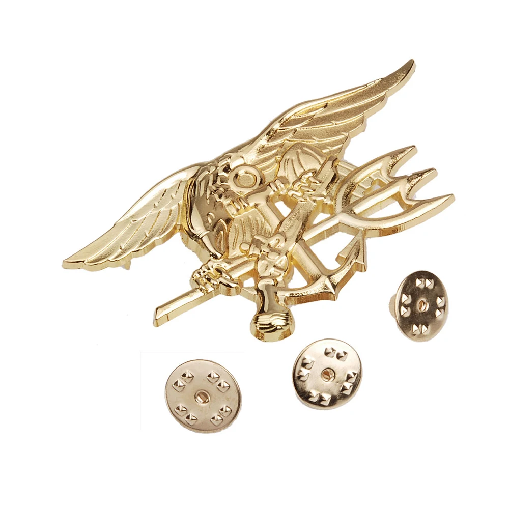 US NAVY SEAL EAGLE ANCHOR TRIDENT METAL BADGE INSIGNIA PIN GOLD