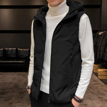 

Hooded Male Winter Vest Light Plus Size Mens Work Vests Waistcoat Autumn winter vest men new fashion hooded sleeveless down cott