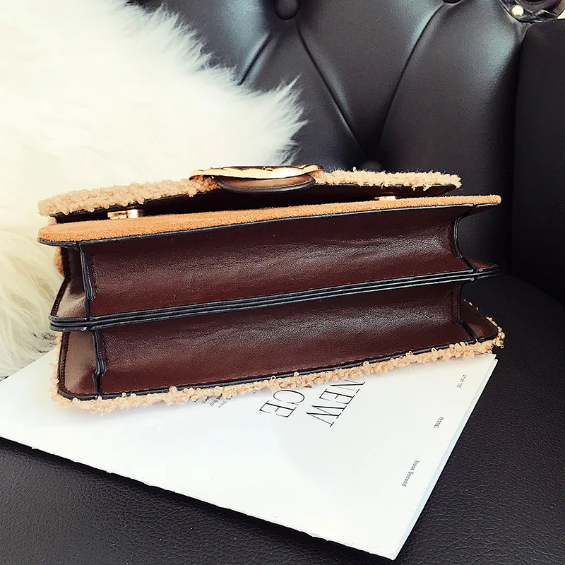 

Winter Lambs Wool Stereo Square Sling Bag Pearl Decoration Shoulder WOMEN'S Bag