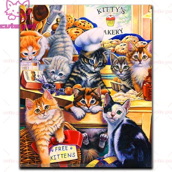 

Full Square round Drill British short cat Maine Coon gray cat embroidery Diamond mosaic 5D Cat family DIY Diamond painting Decor