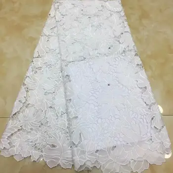 

Hot white African Cord Lace Fabric 2020 High Quality Punch Guipure Cord Water Soluble Lace For Nigerian Party Garment Sew
