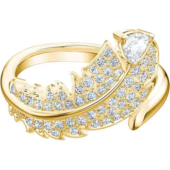 

High quality Swa with original logo new fashion brand classic golden feather twist ring.