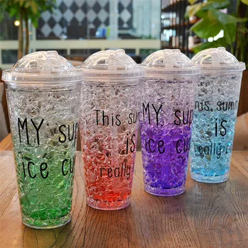 

Summer Cups Ice Glasses Plastic Water Bottle with Cover Refrigeration Crushed Ice Cups 450ml/550ml Dropshipping June#06