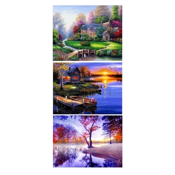 

2 Set Full Drills 5D Diy Diamond Painting Kit, Spring Landscape Embroidery Cross Stitch Rhinestone Painting Decor - 30x40Cm & 30