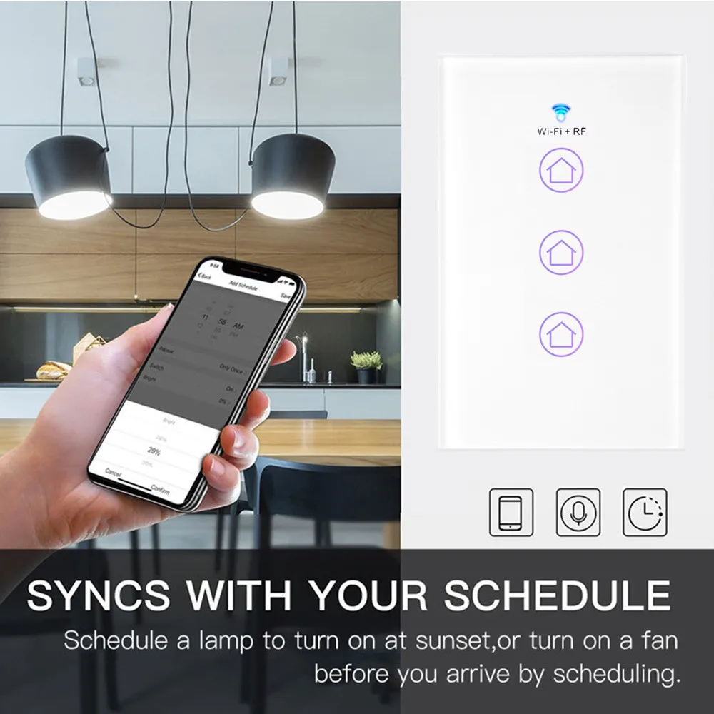 Wifi Light Switch Compatible Alexa Google Home Voice Control Smart Switch Smart Life Mobile APP LED Light Switch US Standard