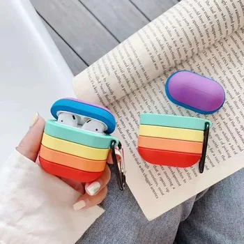 

3D soft silicon Rainbow pattern Wireless Earphone Charging Cover Bag for Apple AirPods 1 2 Bluetooth Headset Box case capa