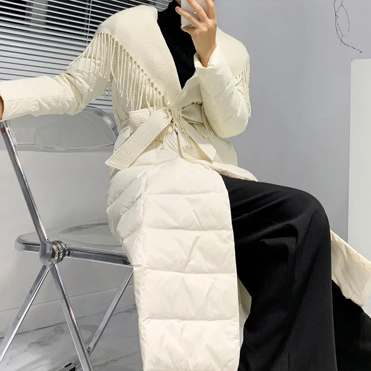 

Winter new white duck down jacket women Korean style hooded belt detachable scarf warm solid color jacket