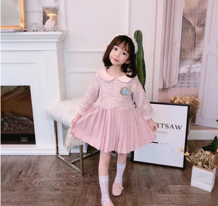 Autumn Winter Girl Dress Long Sleeve Plaid Girls Dresses Pleated Princess Baby Girls Party Dress Kids Dresses for Girls CL193