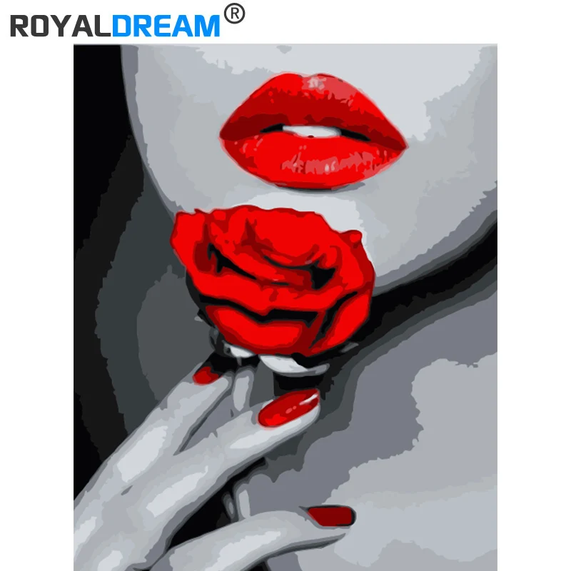 Картина по номерам ROYALDREAM роза красная губа искусство на стену картина для