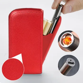 

PU Leather Cigarette Case With USB Plasma Arc Lighter Hold 10pcs Cigarette Tungsten Wire Coil Electric Lighters Gadgets for Men