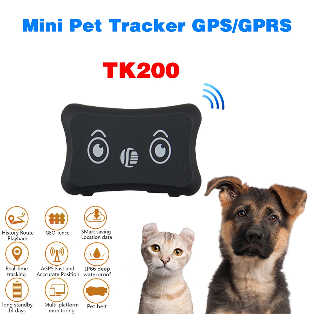 Мини GPS трекер для домашних животных TK200 GSM/GPRS водонепроницаемый с ошейником