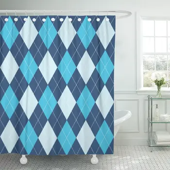 

Checks Argyle Pattern Blue Diamonds Dotted Line White Shower Curtain Waterproof Polyester 60 x 72 inches Set with Hooks