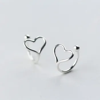 

925 Sterling Silver Love Heart Shape Non Pierced Earings Ear Cuffs Cartilage Clip on Earrings Without Piercing Jewelry for Women