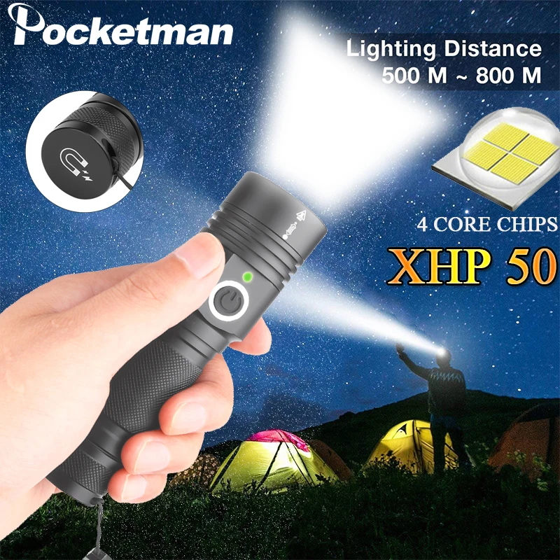 

LED Flashlight Ultra Powerful XHP50.2Tactical Torch USB Rechargeable Linterna Magnetic Lamp Brightest Lantern By 18650 Battery