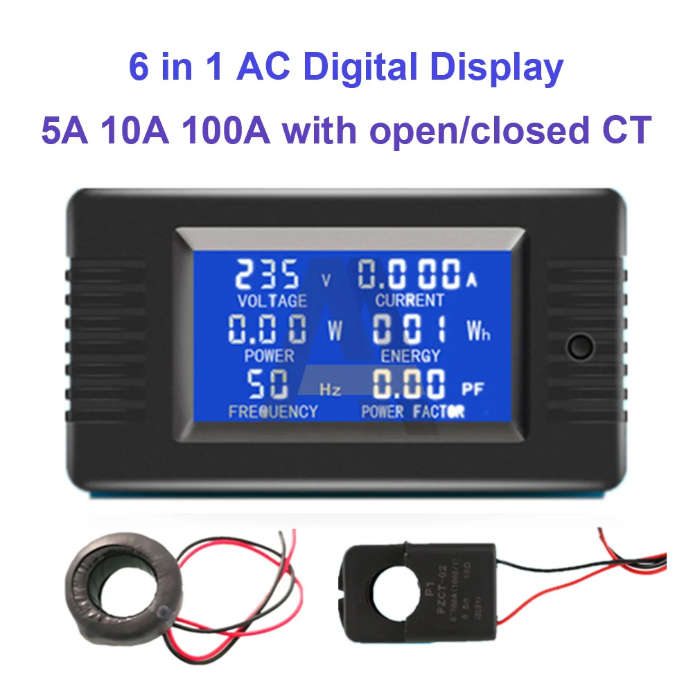 6in1 AC 100A Digital Voltmeter Ammeter Energy Power Power Frequency panel meter 