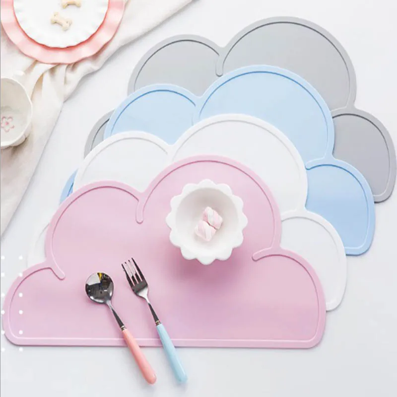 

1x Baby Cute Cloud Shape Silicone Placemat Kids Plate Mat Food Grade Table Pad Waterproof Heat Insulation Kitchen Easy Cleaning