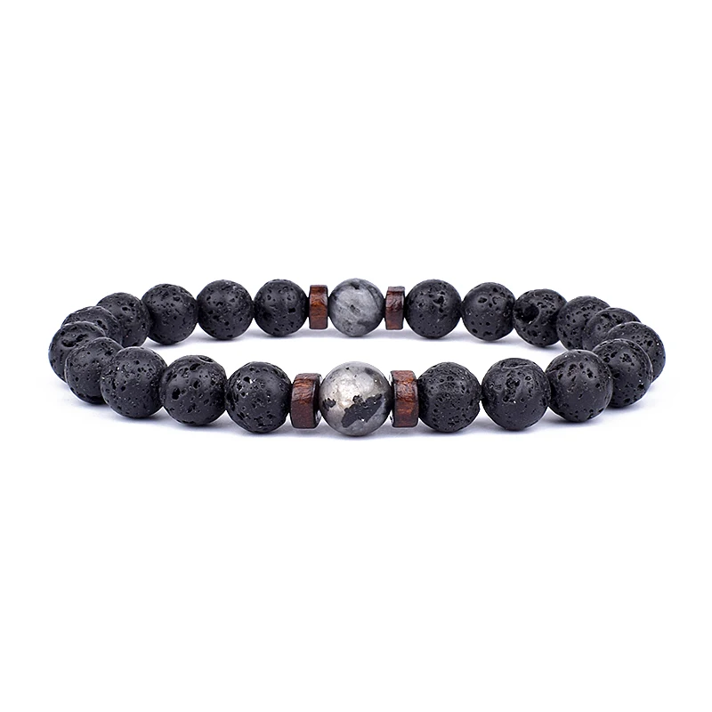 Volcanic Stone Bracelet for Men Lava Wooden 8mm Beads Bracelet Tibetan Buddha Wrist Chain Women Men Jewelry Gift New Bracelets - Image 6
