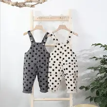 Комбинезон в горошек для маленьких девочек и мальчиков, весенние модные длинные штаны для детей 0-3 лет, PO25