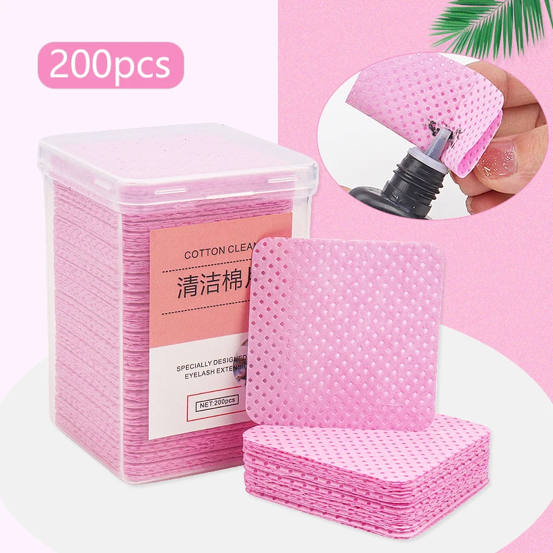 200 Pcs Lint Free Paper Cotton Wipes Eyelash Glue Remover Wipes Cleansing Cotton Sheet Nails Art Polish Makeup Clean Pads Tools