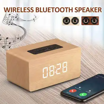 

Wooden Wireless bluetooth Speaker Portable HiFi Shock Bass Alarm Clock Subwoofer Soundbar FM Radio Music Player TF/USB