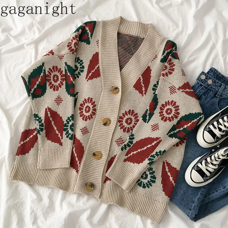 Gaganight Винтаж Инди фолк женский кардиган с длинным рукавом V образным вырезом однобортный свитеры весна осень Kardigan женские кардиганы