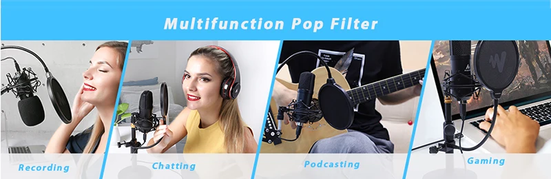 MAONO Microphone Pop Filter Metal Pop Filter Shield Double Layer Windscreen Popfilter For USB Microhone Podcast Microphone