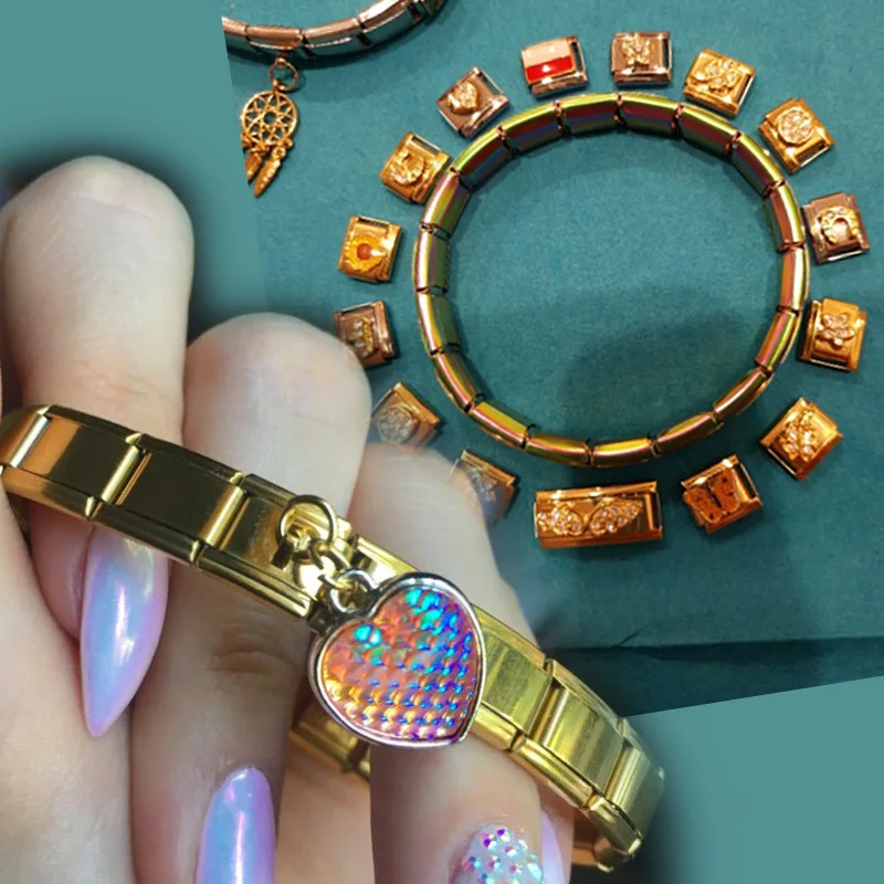 Hapiship 2018 Women’s Jewelry 9mm Width Itanlian Elastic Charm Bracelet Fashion Stainless Steel Bangle ST-