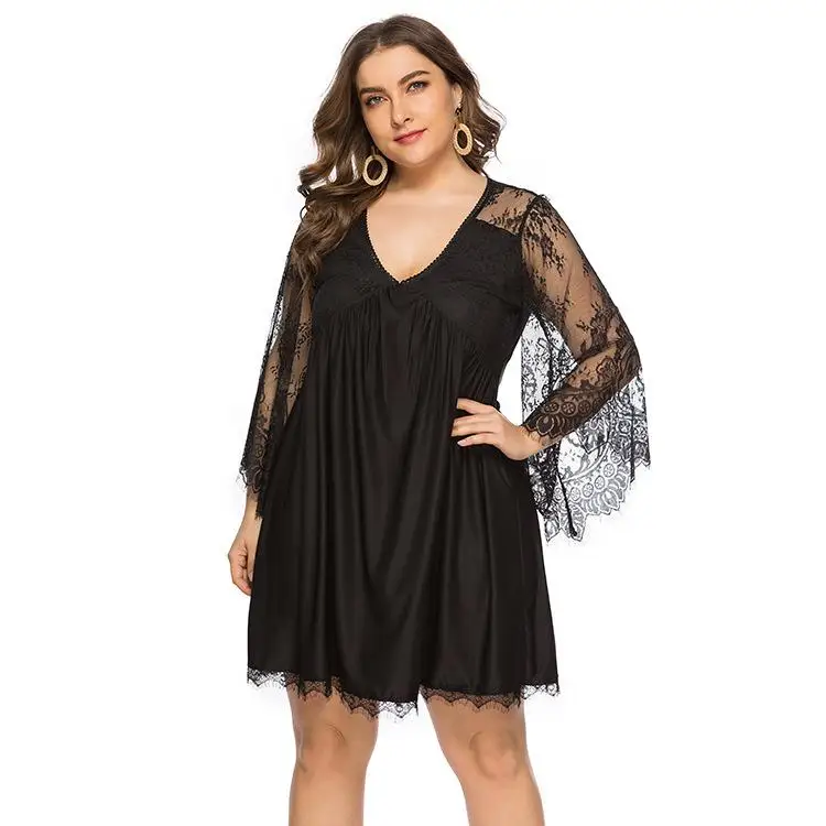 Женское кружевное платье с V-образным вырезом большого размера | Женская одежда