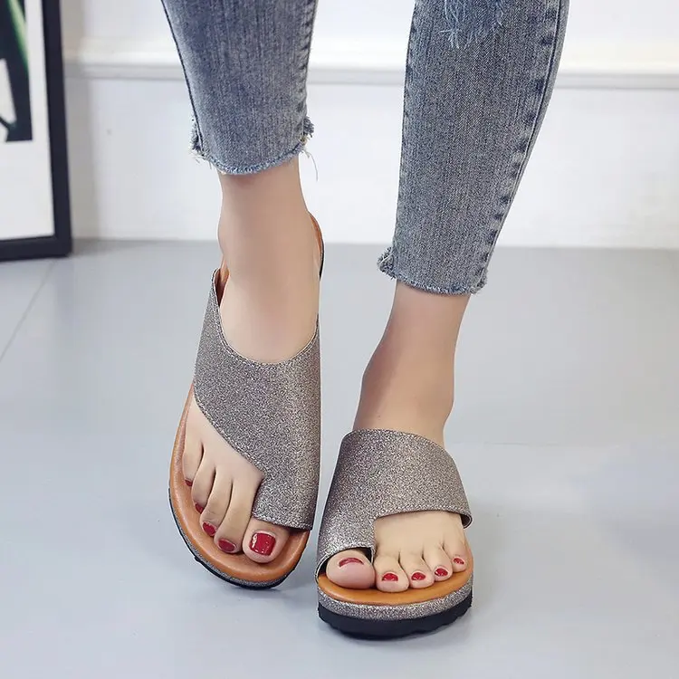 

Large Size WOMEN'S Shoes 2019 New Style Toe Covering Sandals Solid Color Double Layer Thick Bottomed round Open Toe Slipper