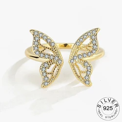 925 Sterling Silver Rings For Women Butterfly Gold Plated Opening Handmade Anillos Trendy Trendy Fashion Fine Jewelry