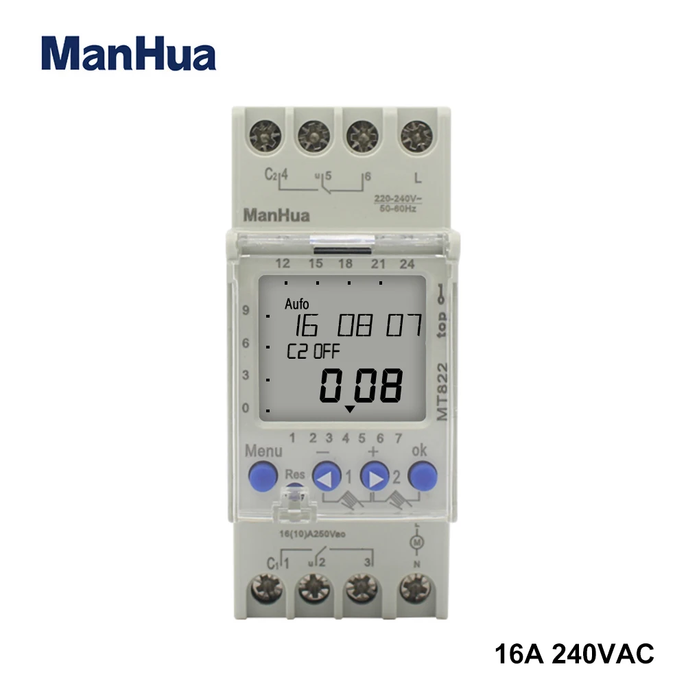 Универсальный Электрический таймер ManHua MT822 240 в 16 А 2 канальный 7 дней|timer|universal