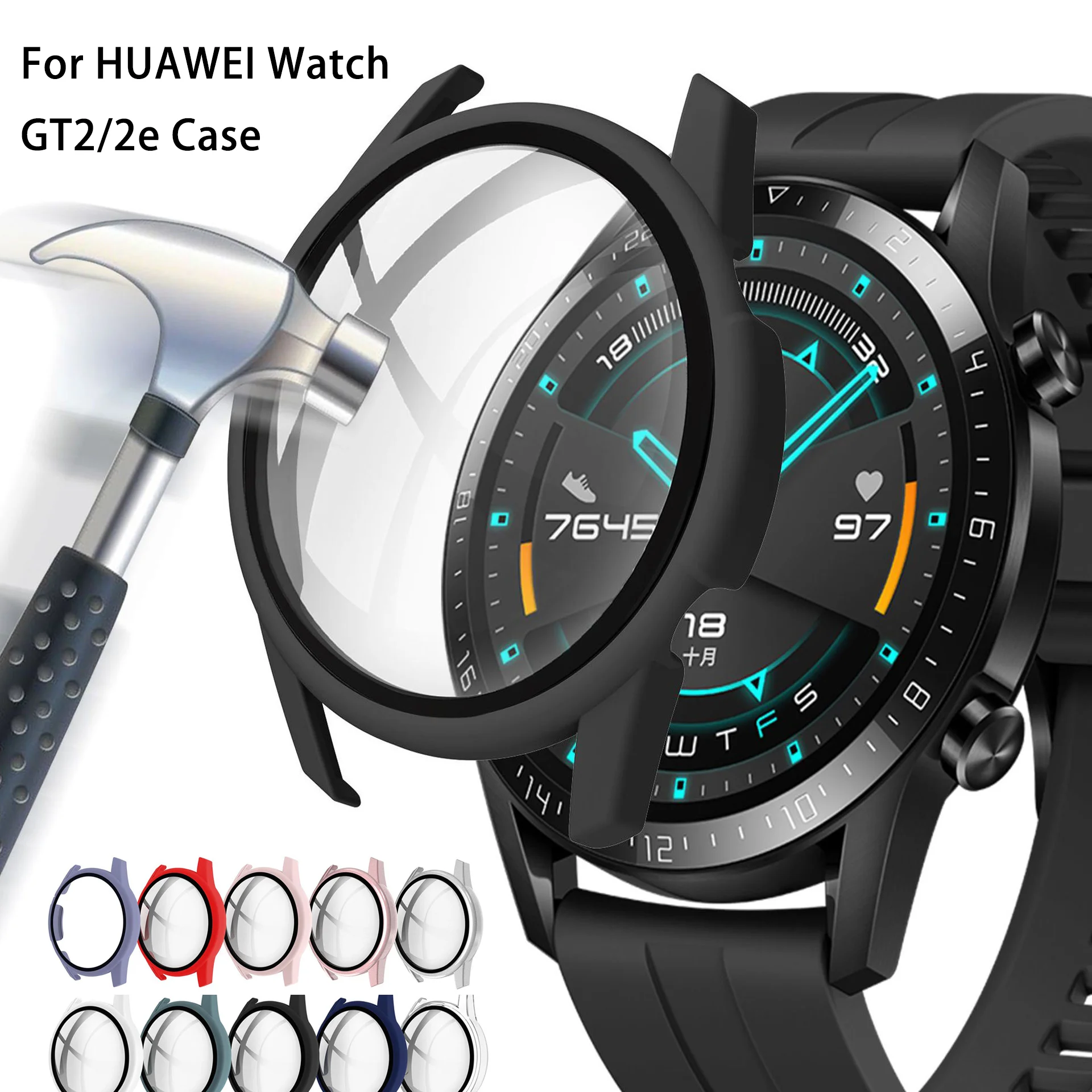 Glass+case For Huawei Watch Gt2 2e 46mm 42mm Accessories Full Coverage