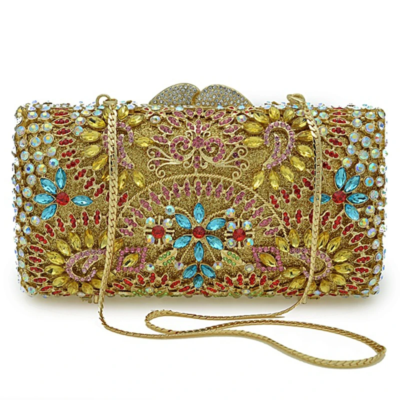 blue and yellow clutch bag