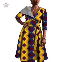 Dashiki African Women Clothing half sleeve Irregular collar cause wear mid carf  Plus Size Bodycon Robe Bazin sundress WY9238