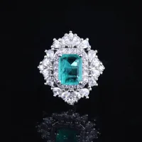 Classic Square Synthetic Paraiba Tourmaline Stone Female Ring Bridal Engagement Jewelry Dainty Costume Accessories Popular Gifts